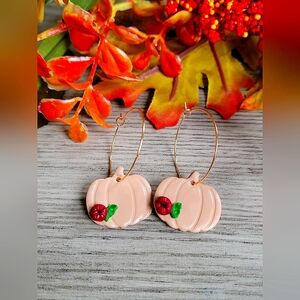 Floral Pumpkin Clay Earrings| Dangle Handmade Fall Earring| Gold or Silver